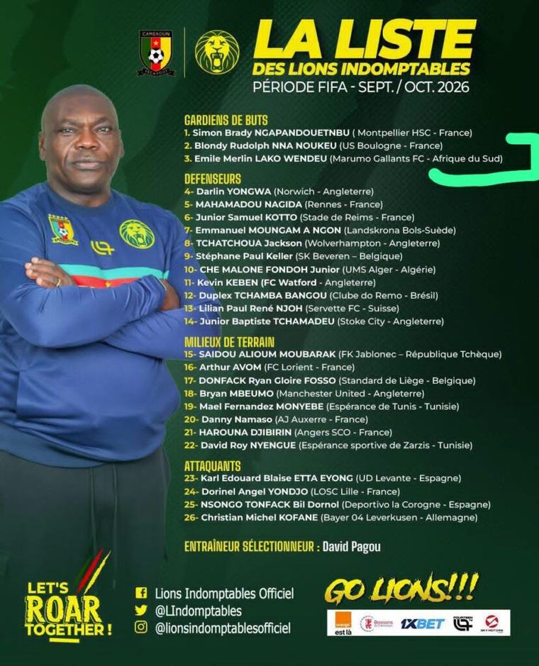 Lions indomptables: Les 26 de David Pagou